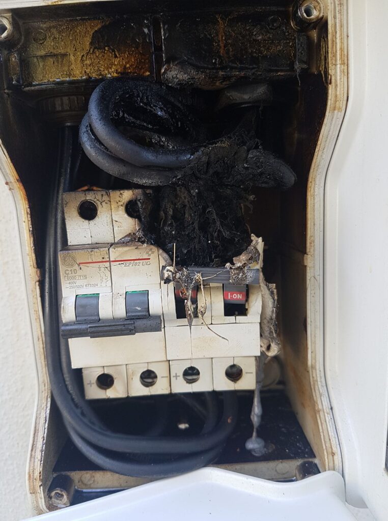 Solar isolator fire damage